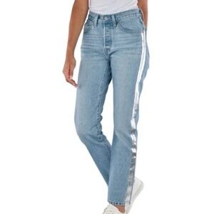 Levis 501 Original Fit Jeans Light Wash Silver Metallic Side Stripe Denim 28
